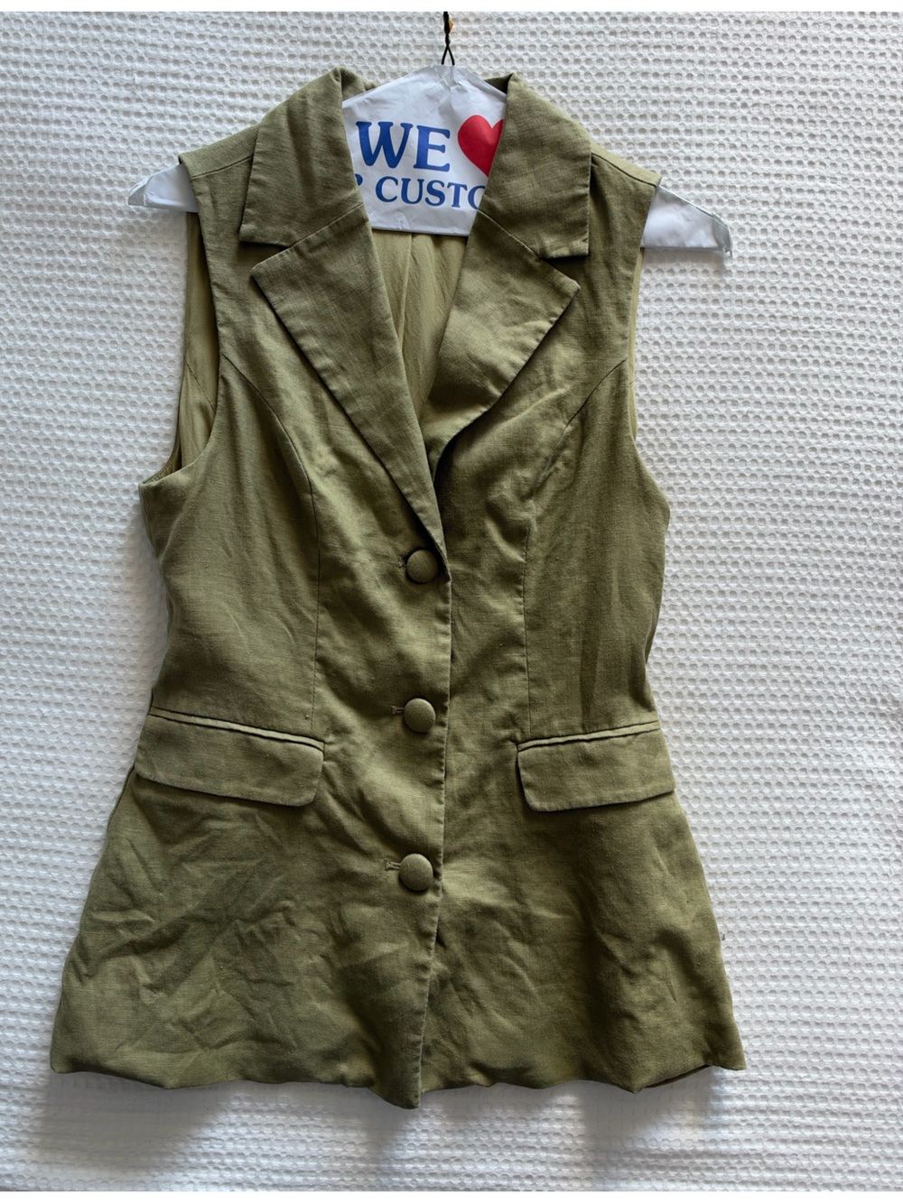 Reformation Olive Sleeveless Linen Blazer Vest